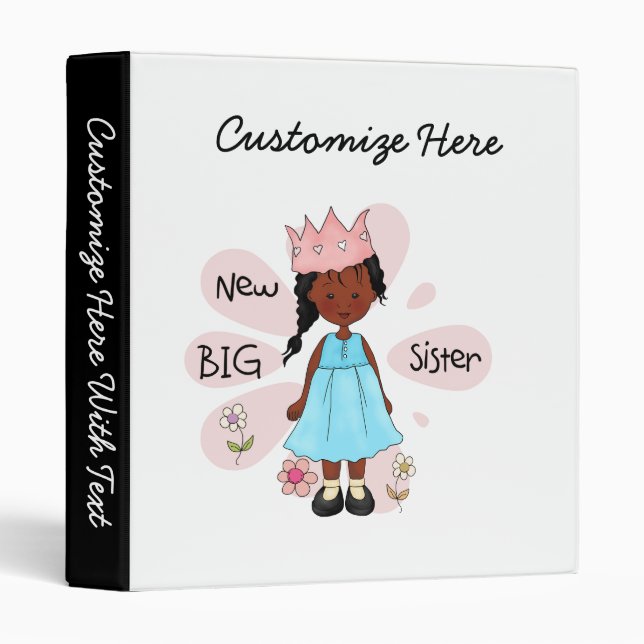 Princess Big Sister African American 3 Ring Binder (Front/Spine)