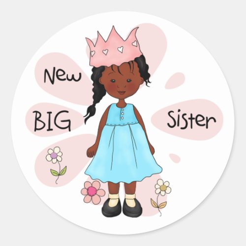 Princess Big Sister African American Classic Round Sticker