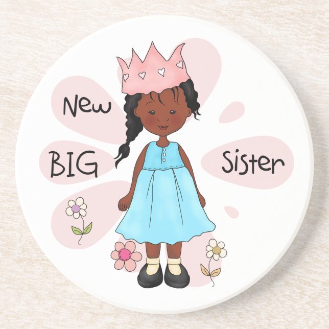 Princess Big Sister African American Drink Coaster (Front)