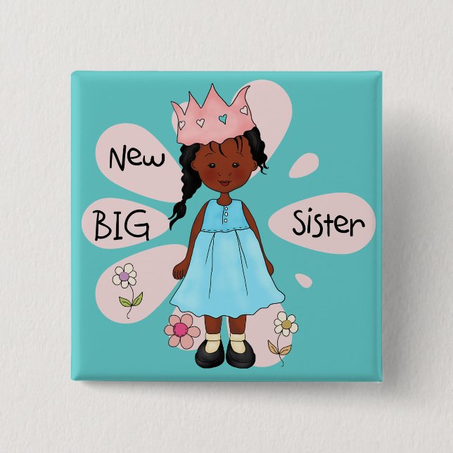 Princess Big Sister African American Pinback Button (Front)