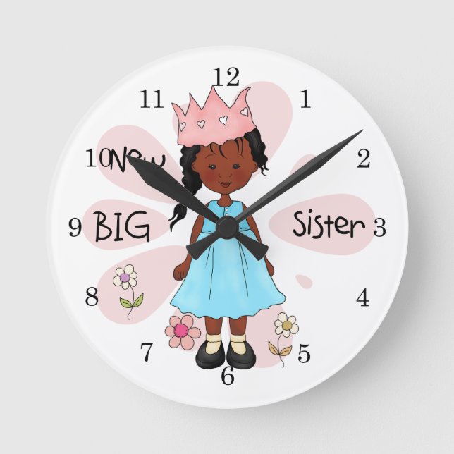 Princess Big Sister African American Round Clock (Front)