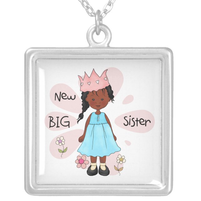 Princess Big Sister African American Silver Plated Necklace (Front)
