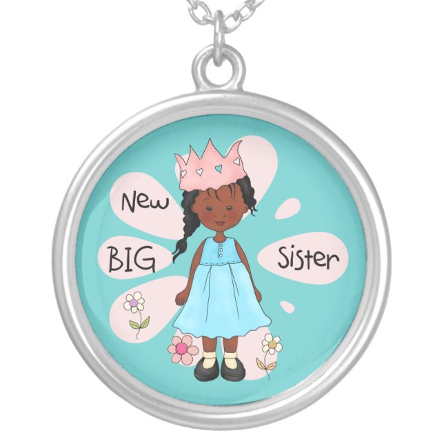 Princess Big Sister African American Silver Plated Necklace (Front)