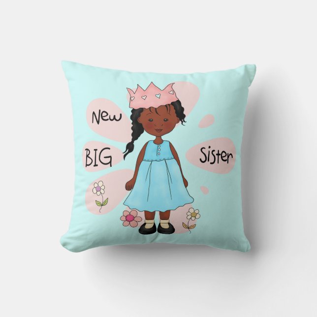 Princess Big Sister African American Throw Pillow (Front)