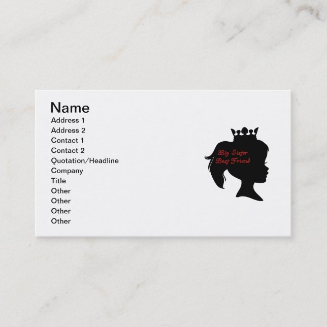 Princess Big Sister Best Friend Business Card (Front)