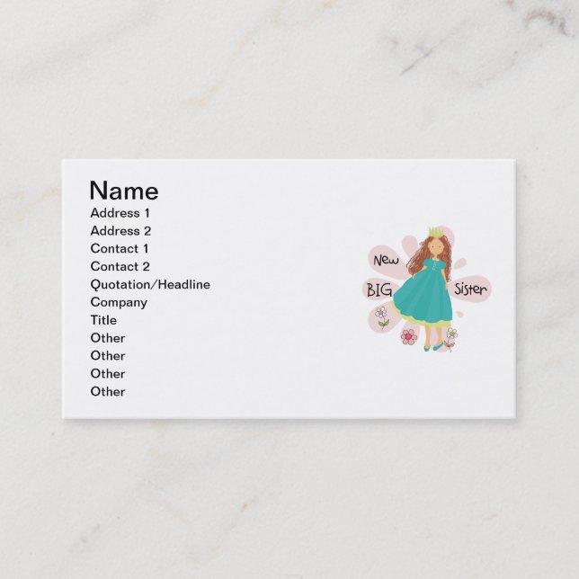 Princess Big Sister Brown Hair Business Card (Front)
