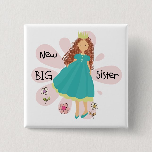 Princess Big Sister Brown Hair Button (Front)