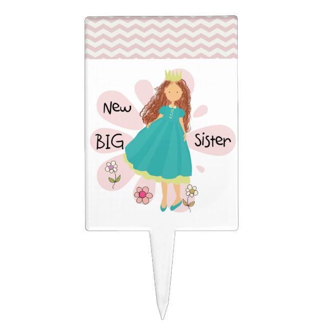 Princess Big Sister Brown Hair Cake Topper (Front)