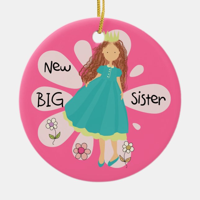 Princess Big Sister Brown Hair Ceramic Ornament (Front)