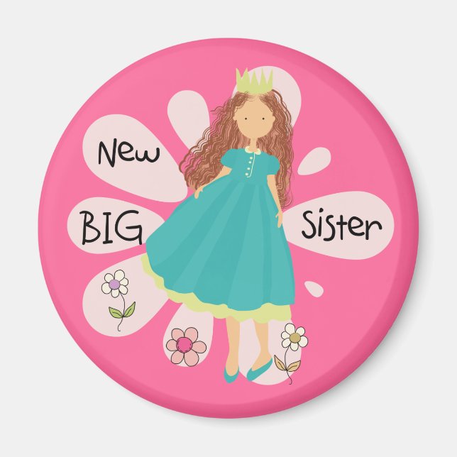 Princess Big Sister Brown Hair Magnet (Front)