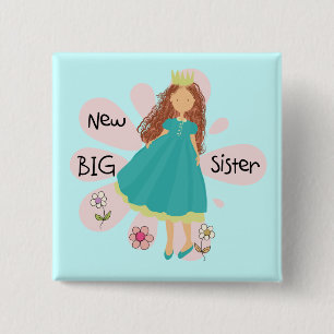 Princess Big Sister Brown Hair Pinback Button