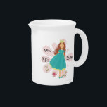 Princess Big Sister Brown Hair Pitcher<br><div class="desc">A brown haired girl in a pretty blue dress and princess crown with a pink flower background on new big sister T-shirts,  buttons,  tote bags,  key chains,  cards,  journals,  pillows,  luggage tags,  wall clocks,  and other items the new big sister will love to own!</div>