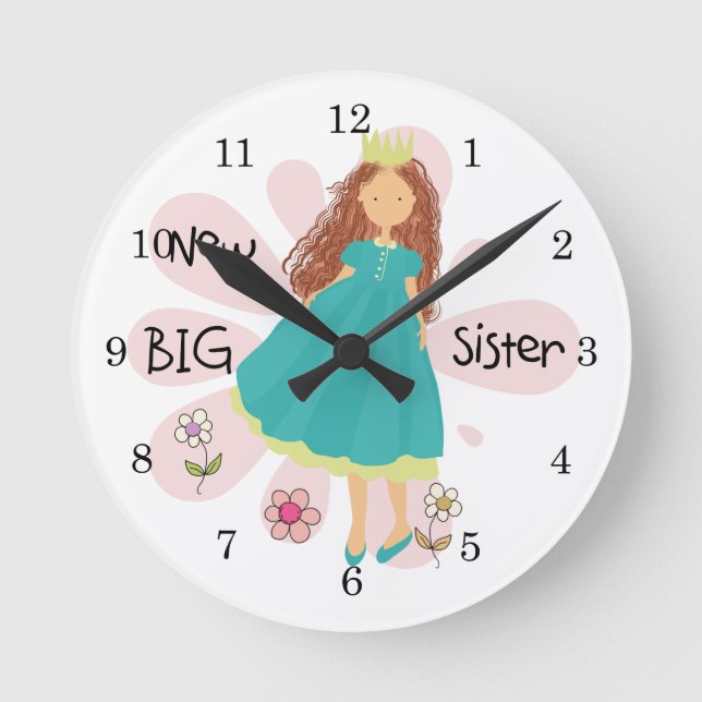 Princess Big Sister Brown Hair Round Clock (Front)