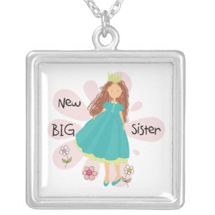 Princess Big Sister Brown Hair Silver Plated Necklace