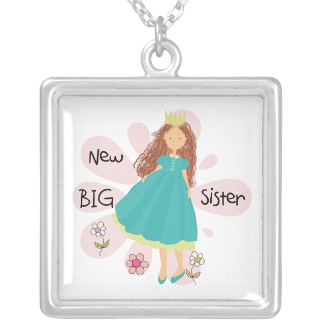 Princess Big Sister Brown Hair Silver Plated Necklace (Front)