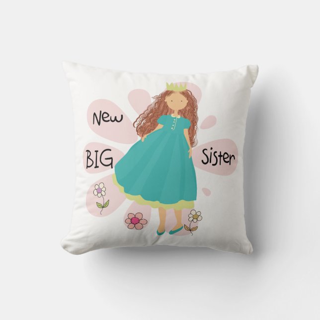 Princess Big Sister Brown Hair Throw Pillow (Front)