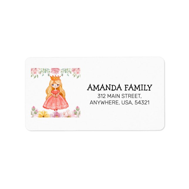 Princess Birthday 3d Girl Invitation Address Label (Front)