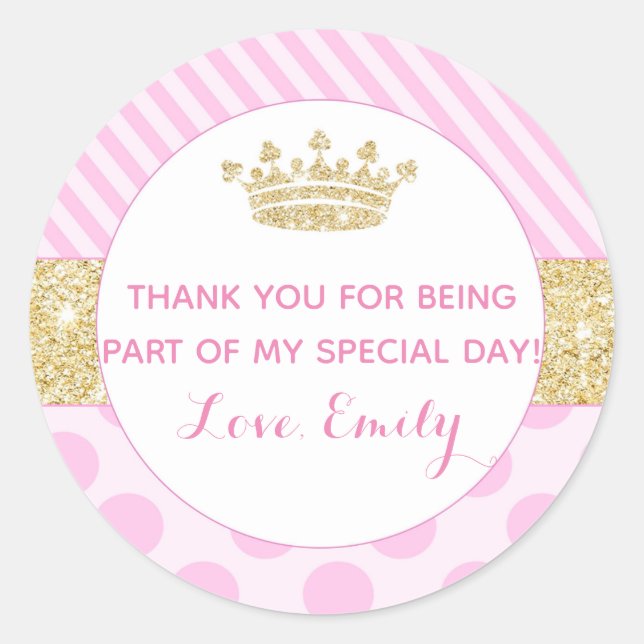 Princess birthday baby shower gift favor label (Front)