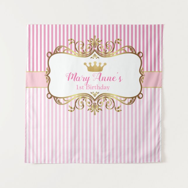 Princess Birthday Backdrop Banner (Pink & Gold) (Front)