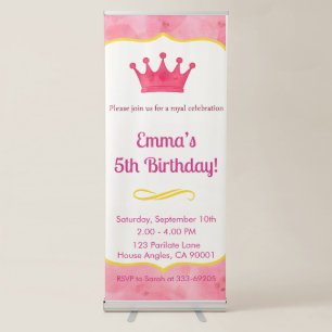 Princess Birthday Banner Pink Crown Party Decor