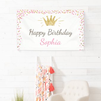 Princess Birthday Banner Royal Pink And Gold Girl | Zazzle