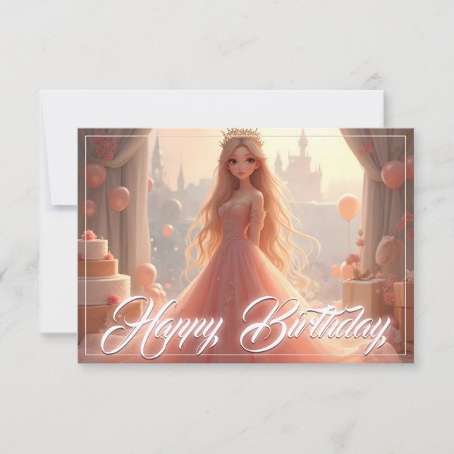 Princess Birthday Card in Pink (Front)