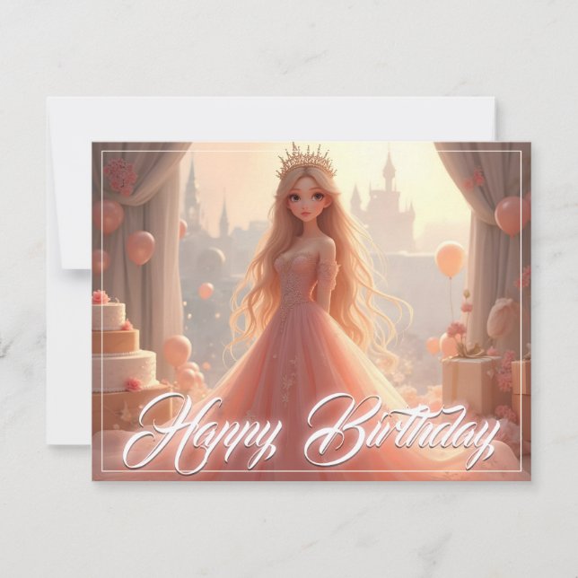 Princess Birthday Card in Pink (Front)