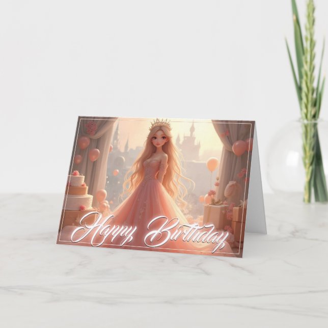 Princess Birthday Card in Pink (Front)