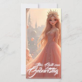 Princess Birthday Card in Pink