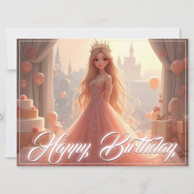 Princess Birthday Card in Pink (Front)