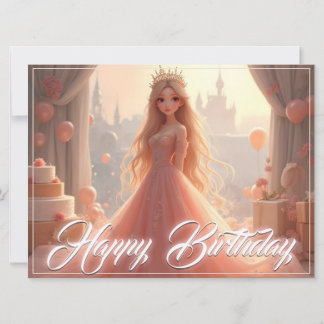 Princess Birthday Card in Pink