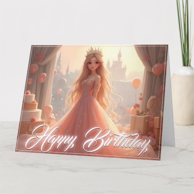 Princess Birthday Card in Pink (Front)