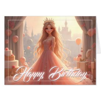 Princess Birthday Card in Pink