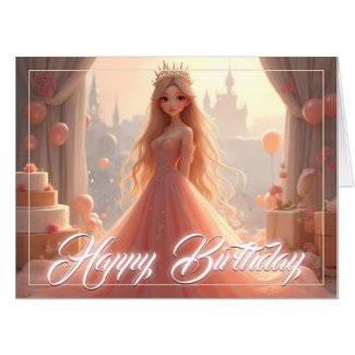 Princess Birthday Card in Pink