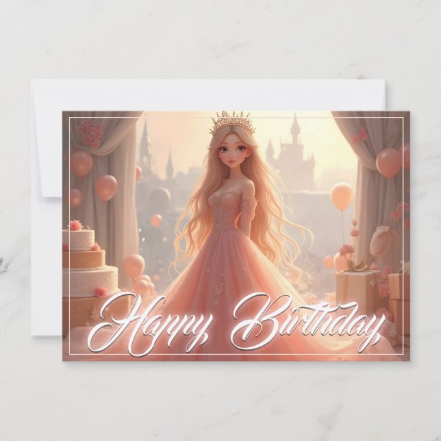 Princess Birthday Card in Pink (Front)