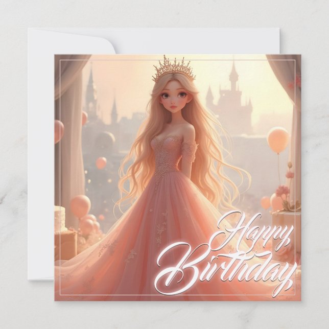 Princess Birthday Card in Pink (Front)