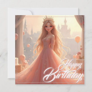 Princess Birthday Card in Pink
