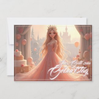 Princess Birthday Card in Pink