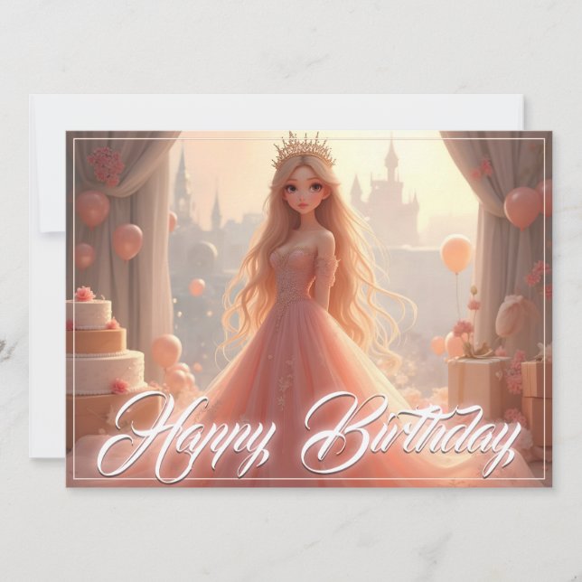 Princess Birthday Card in Pink (Front)