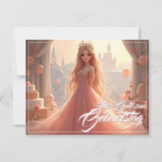 Princess Birthday Card in Pink