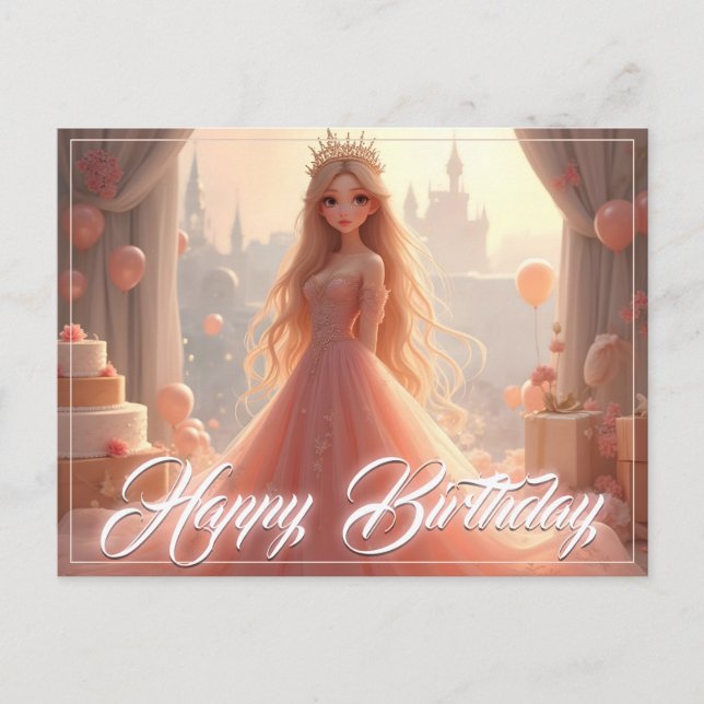 Princess Birthday Card in Pink (Front)