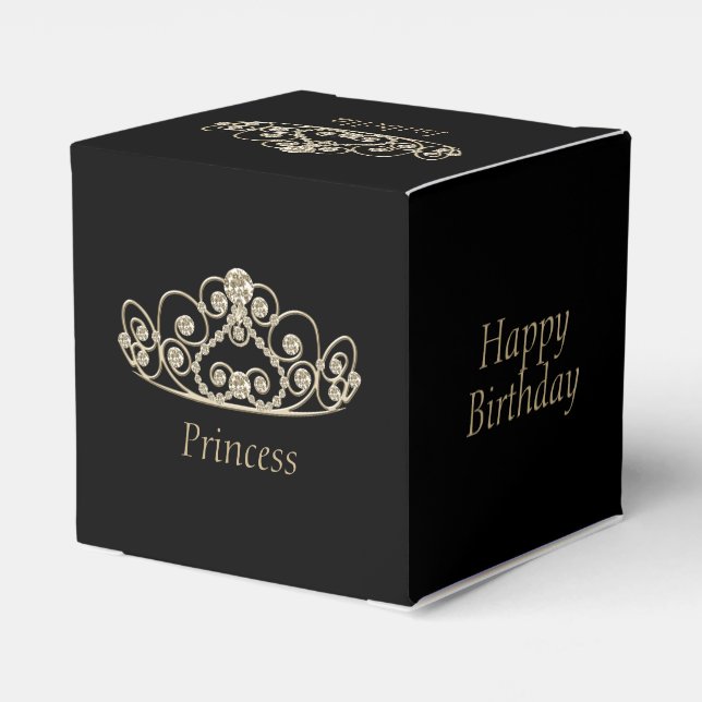 Princess Birthday Design - Gold Tiara Crown Favor Boxes (Back Side)
