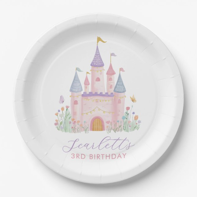 Princess Birthday Enchanted Castle Girls Party Paper Plates (Front)