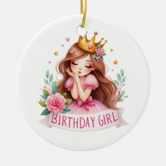 Princess Birthday Girl Crown Ceramic Ornament