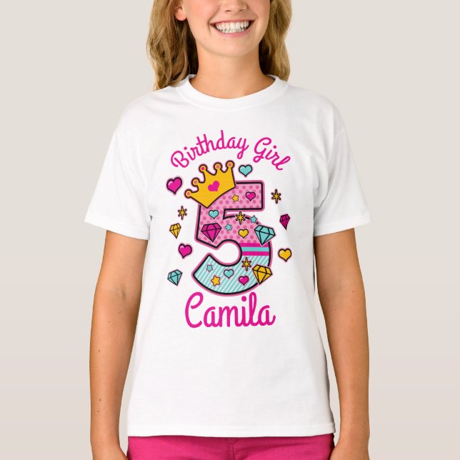 Princess Birthday Girl Fifth Crown Number  T-Shirt (Front)