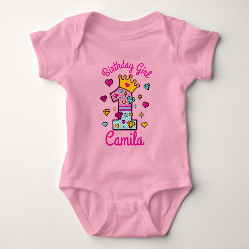 Princess Birthday Girl ONE Crown Number Baby Bodysuit