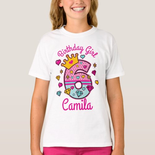 Princess Birthday Girl Sixth Crown Number  T_Shirt