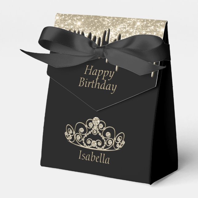Princess Birthday - Gold Tiara Crown Favor Boxes (Front Side)