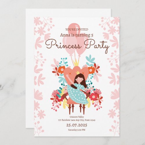Princess Birthday Invitation Editable Princess  Invitation