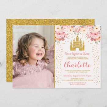 Princess Birthday Invitation Floral Castle by PuggyPrints at Zazzle